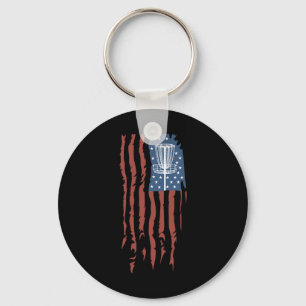 Disc Golf American Flag Retro Frisbee Sports Gift Key Ring