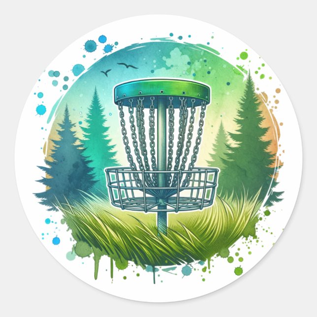 Disc Golf Basket  Classic Round Sticker (Front)