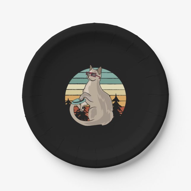 Disc Golf Basket Funny Cat Gift Player Paper Plate (Front)