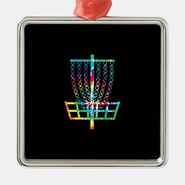 Disc Golf Basket - Hippie Rainbow Gift Metal Ornament (Front)