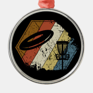 Disc Golf Basket Retro Metal Ornament
