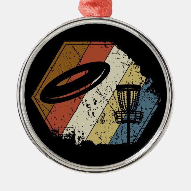 Disc Golf Basket Retro Metal Ornament (Front)