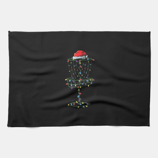 Disc Golf Basket Santa Disc Golf Frisbee Golfer Tea Towel (Horizontal)