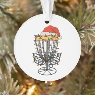Disc Golf Basket Santa Hat Christmas Lights Xmas Ornament