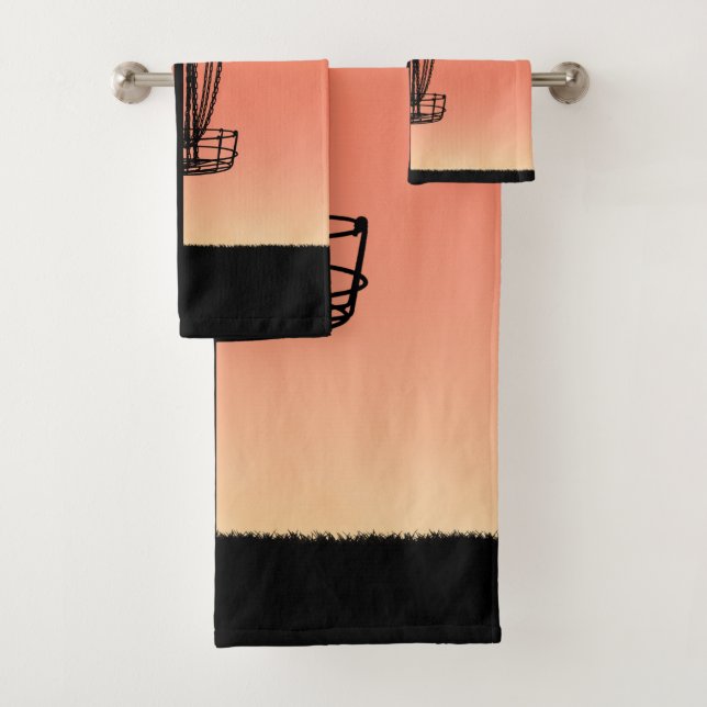 Disc Golf Basket Silhouette Bath Towel Set (Insitu)