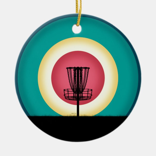 Disc Golf Basket Silhouette Ceramic Ornament (Front)
