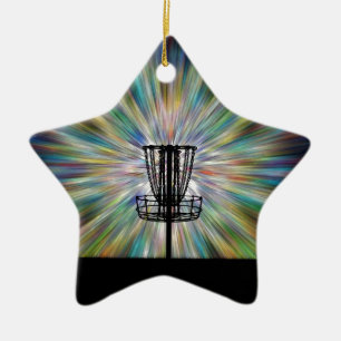 Disc Golf Basket Silhouette Ceramic Tree Decoration