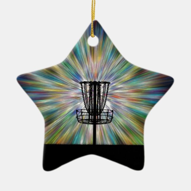 Disc Golf Basket Silhouette Ceramic Tree Decoration (Front)