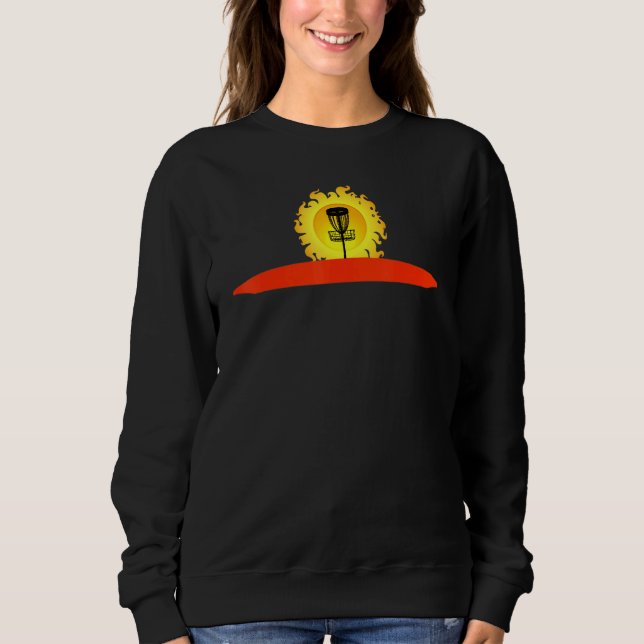 Disc Golf Basket Silhouetted With Sun Setting Sweatshirt (Front)