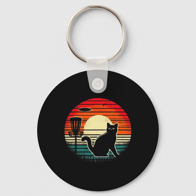 Disc Golf Cat Funny Cat Disc Golf Graphic Tee For  Key Ring (Front)