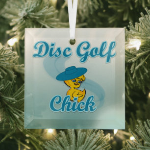 Disc Golf Chick #3 Glass Tree Decoration