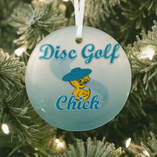 Disc Golf Chick #3 Glass Tree Decoration