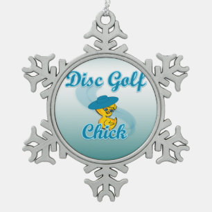 Disc Golf Chick #3 Snowflake Pewter Christmas Ornament