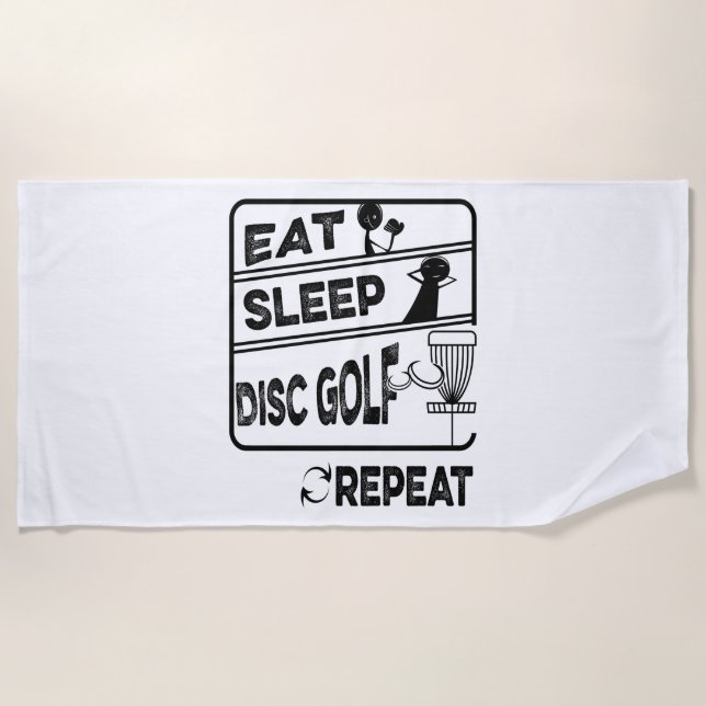 Disc Golf Eat Sleep Repeat Beach Towel (Front)