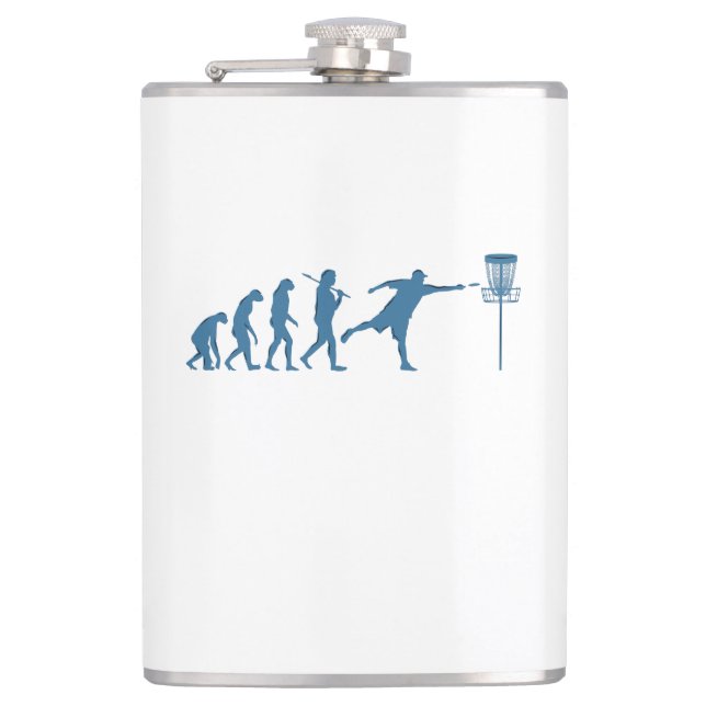 Disc Golf Evolution - Fun Gift for Disc Golfer Hip Flask (Front)