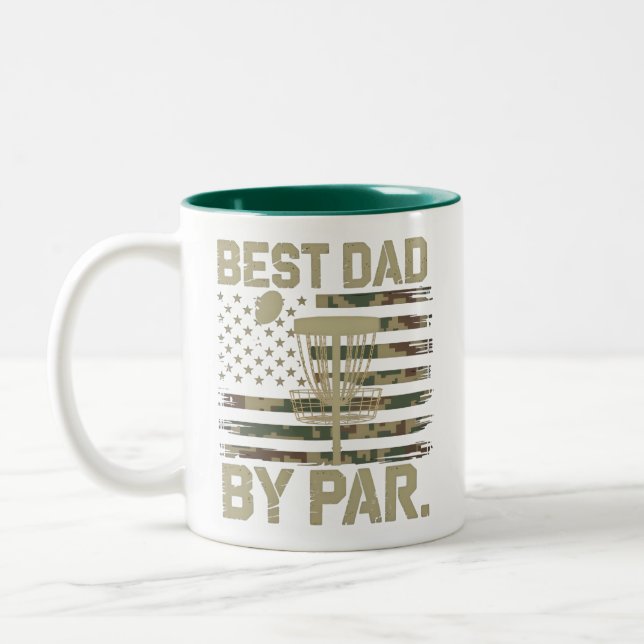 Disc Golf Frisbee Best Dad Par Camo US flag Golfer Two-Tone Coffee Mug (Left)