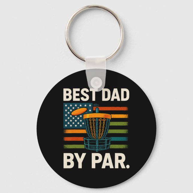 Disc Golf Frisbee Funny Best Dad Par Camo Us Flag  Key Ring (Front)