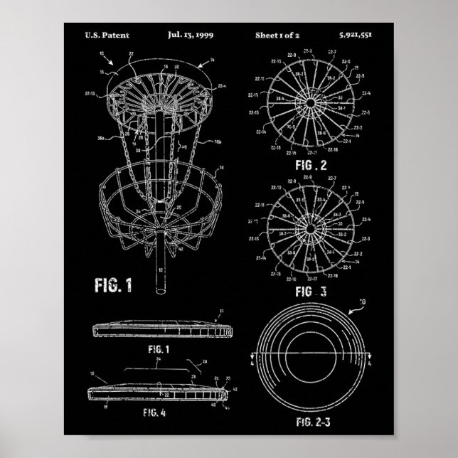 Disc Golf Frisbee Player Disc Golfer Sket Patent  Poster (Front)