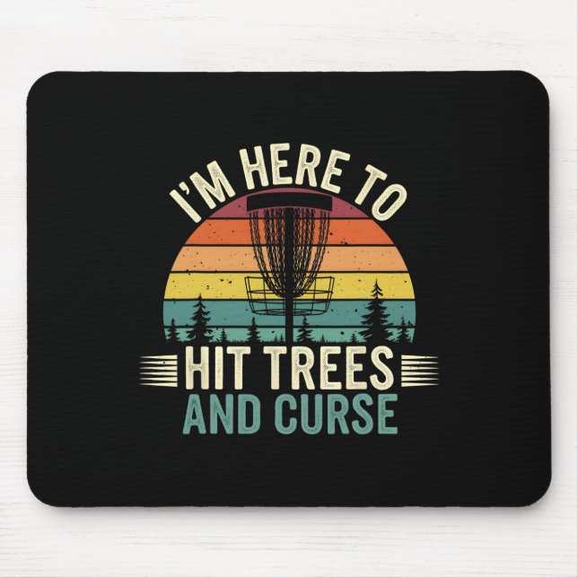 Disc Golf Funny Hit Trees And Curse Retro Disc Gol Mouse Pad (Front)