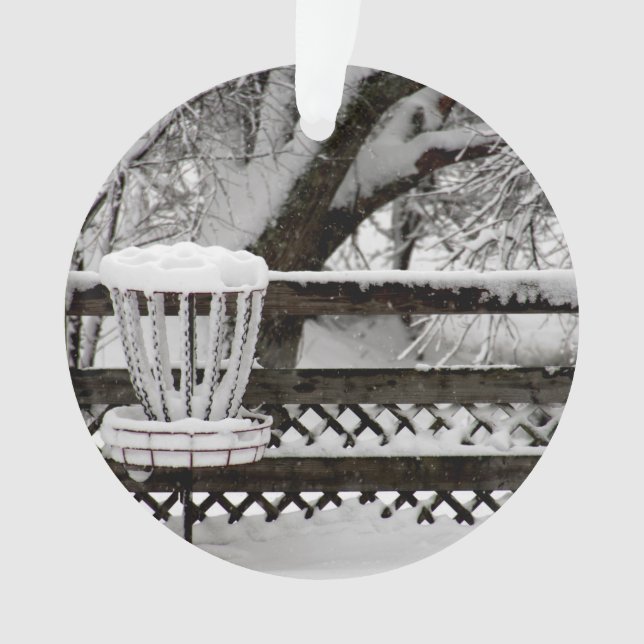 Disc Golf Goal Post in Snow Ornament (Front)