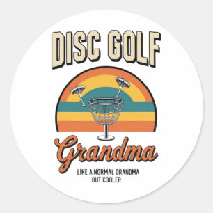 Disc Golf Grandma Retro Sunset Circle Classic Round Sticker