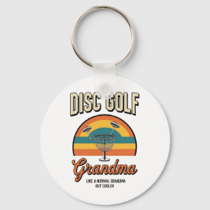 Disc Golf Grandma Retro Sunset Circle Key Ring