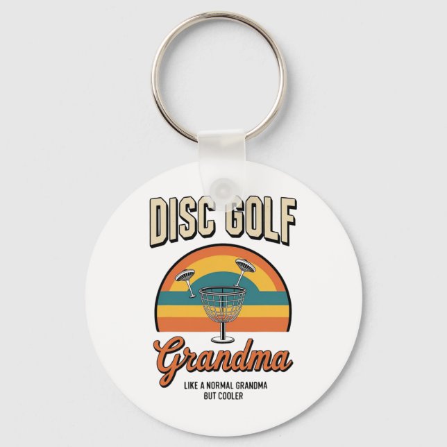 Disc Golf Grandma Retro Sunset Circle  Key Ring (Front)