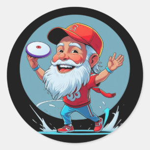Disc Golf Grandpa – Red Cap Side-arm Cartoon Illus Classic Round Sticker