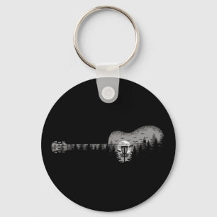 Disc Golf Guitar Landscape Trees Men Women Key Ring