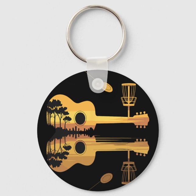 Disc Golf Guitar Sunset Nature Reflection Player G Key Ring (Front)