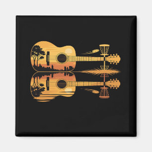 Disc Golf Guitar Sunset Nature Reflection Player G Magnet