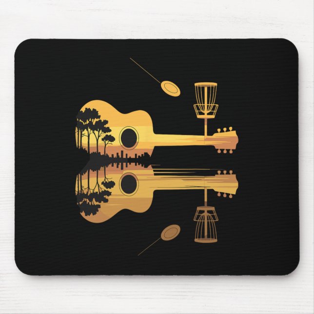 Disc Golf Guitar Sunset Nature Reflection Player G Mouse Pad (Front)