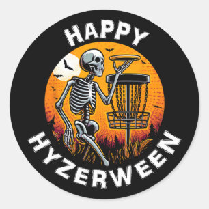 Disc Golf Halloween Disc Golfer Skeleton Hyzerween Classic Round Sticker