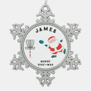 Disc Golf Holiday Gift Snowflake Pewter Christmas Ornament