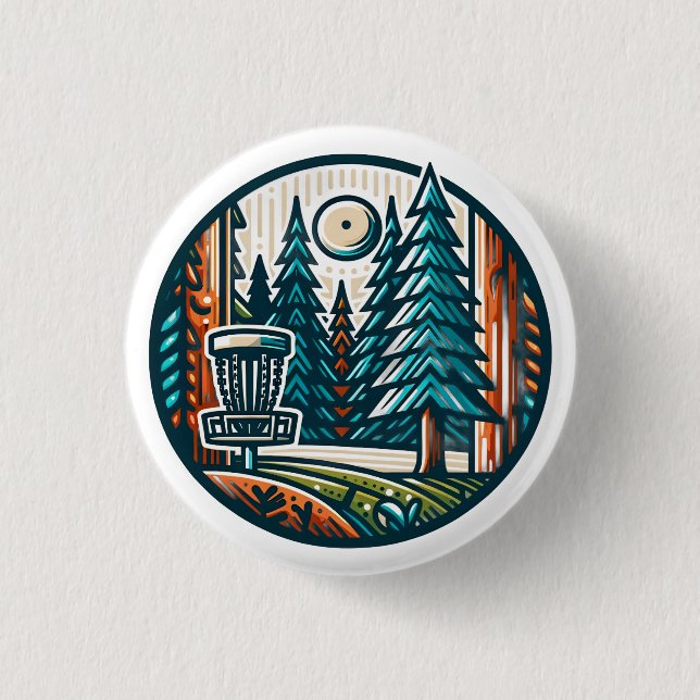 Disc Golf in the Woods Retro Vibe Art 3 Cm Round Badge (Front)