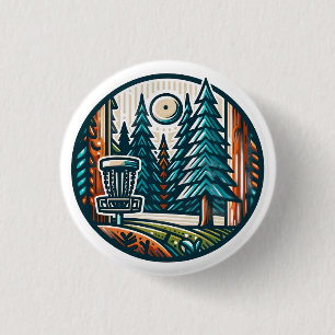 Disc Golf in the Woods Retro Vibe Art 3 Cm Round Badge