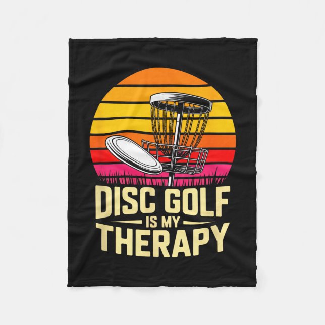 Disc Golf Is My Therapy Retro Sunset Frisbee  Fleece Blanket (Front)