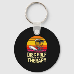 Disc Golf Is My Therapy Retro Sunset Frisbee Key Ring