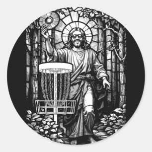 Disc Golf Jesus Christ Stained Gl Forest Sket Golf Classic Round Sticker