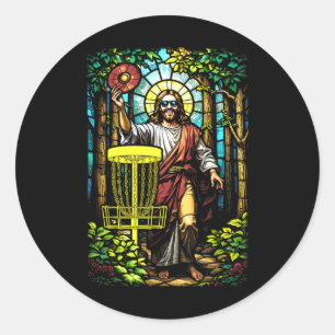 Disc Golf Jesus Christ Stained Gl Forest Sket Golf Classic Round Sticker