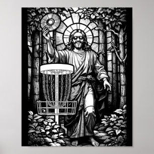 Disc Golf Jesus Christ Stained Gl Forest Sket Golf Poster