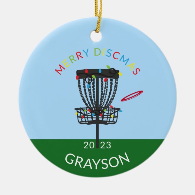 Disc Golf Merry Discmas Christmas Ceramic Ornament (Front)