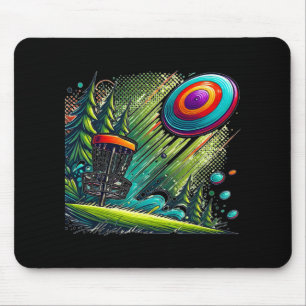 Disc Golf Motif, Retro Style Disc Golf Sket Design Mouse Pad
