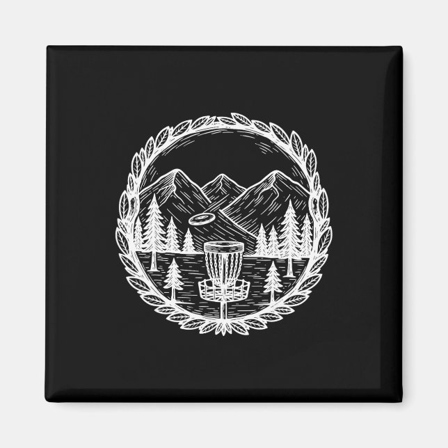 Disc Golf Mountain Scene Flying Disc Sket  Magnet (Front)