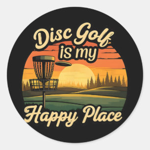 Disc Golf My Happy Place Sunset Frolf Player Classic Round Sticker