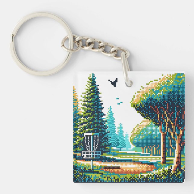 Disc Golf Pixel Art  Key Ring (Front)