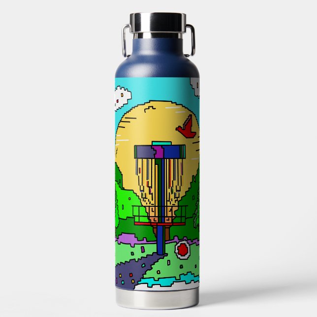 Disc Golf Pixel Art Water Bottle (Front)
