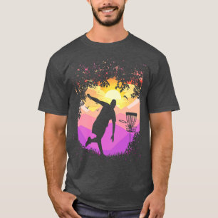 Disc Golf Pixel Sunset Tree Framed Disc Golfer Art T-Shirt
