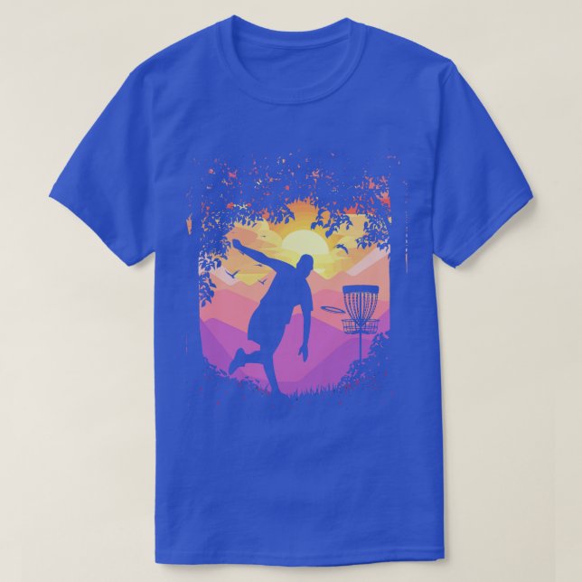 Disc Golf Pixel Sunset Tree Framed Disc Golfer Art T-Shirt (Design Front)