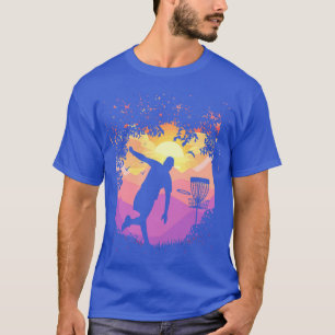 Disc Golf Pixel Sunset Tree Framed Disc Golfer Art T-Shirt